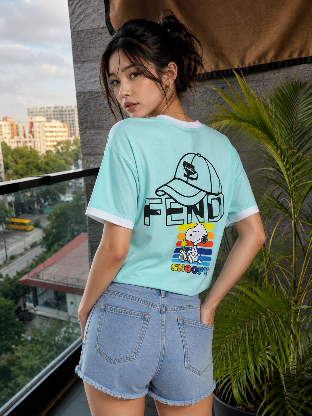 Cartoon Graphic Print Ringer Tee