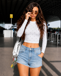 Textured Fitted Long Sleeve Crop Top