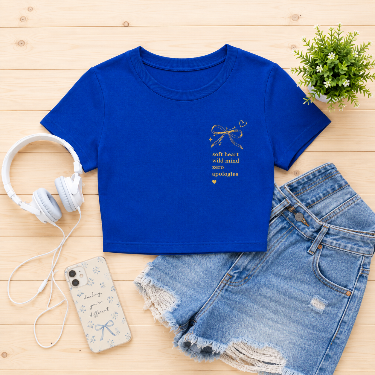 Soft Heart Wild Mind Crop Tee - Royal Blue