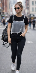 Black & white net half sleeve top