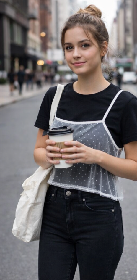 Black & white net half sleeve top