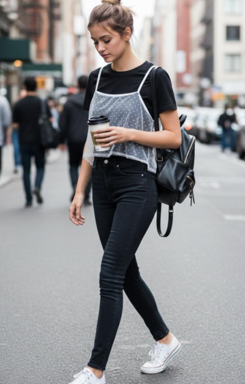 Black & white net half sleeve top