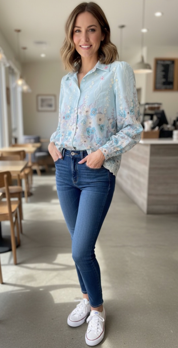 Blue floral full sleeve shirt