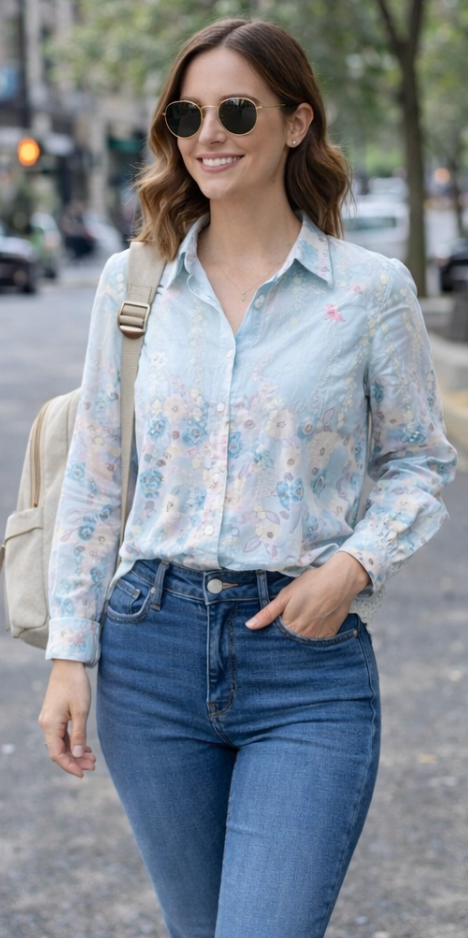 Blue floral full sleeve shirt