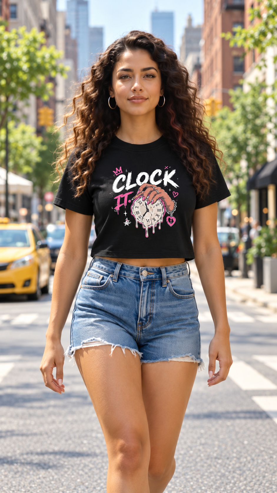 Clock It crop tee - model 1