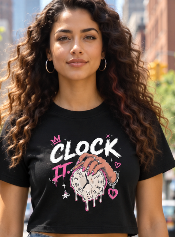 Clock It crop tee - model 2