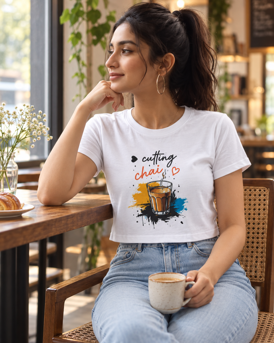 Cutting Chai crop tee White - model 1