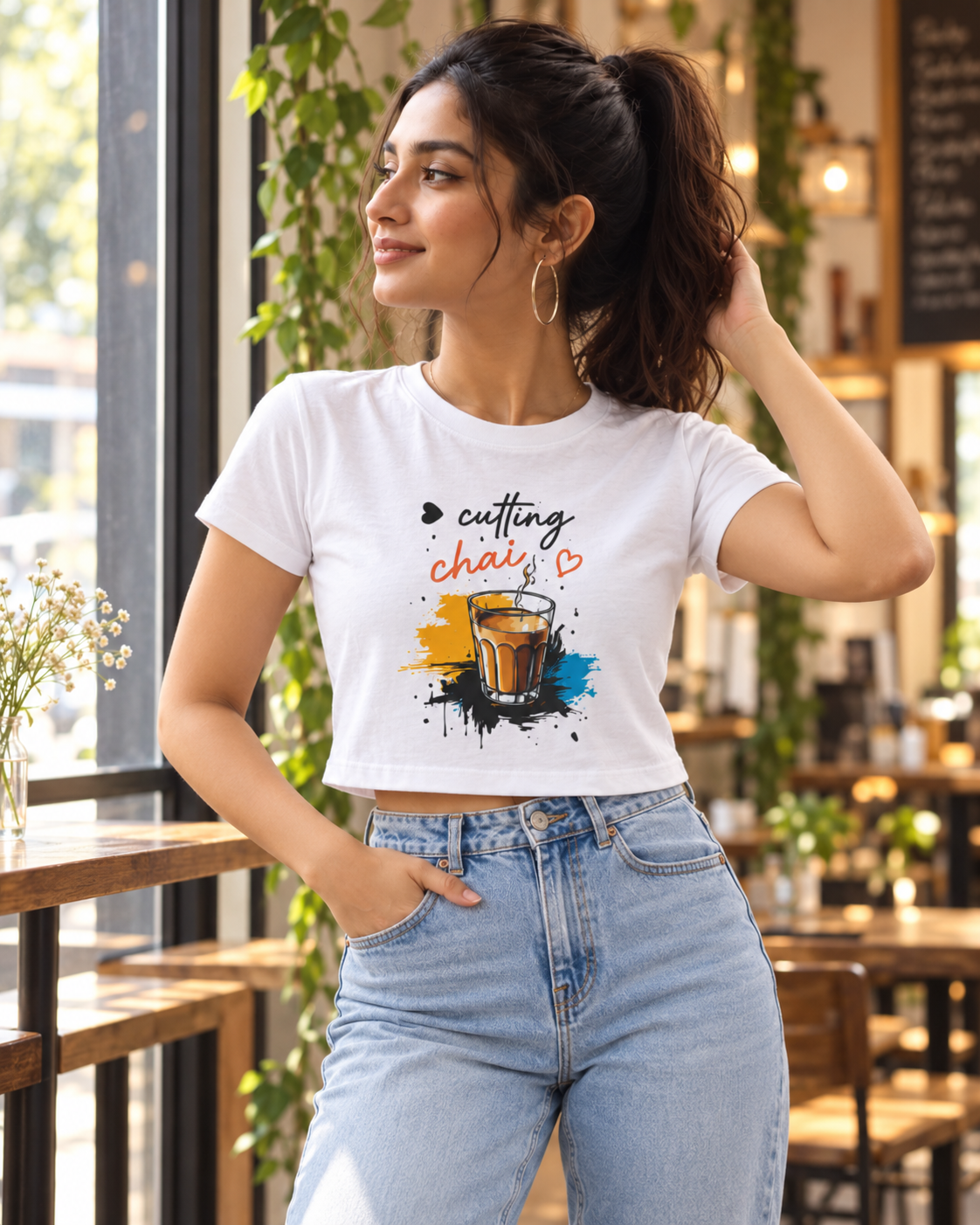 Cutting Chai crop tee White - model 2