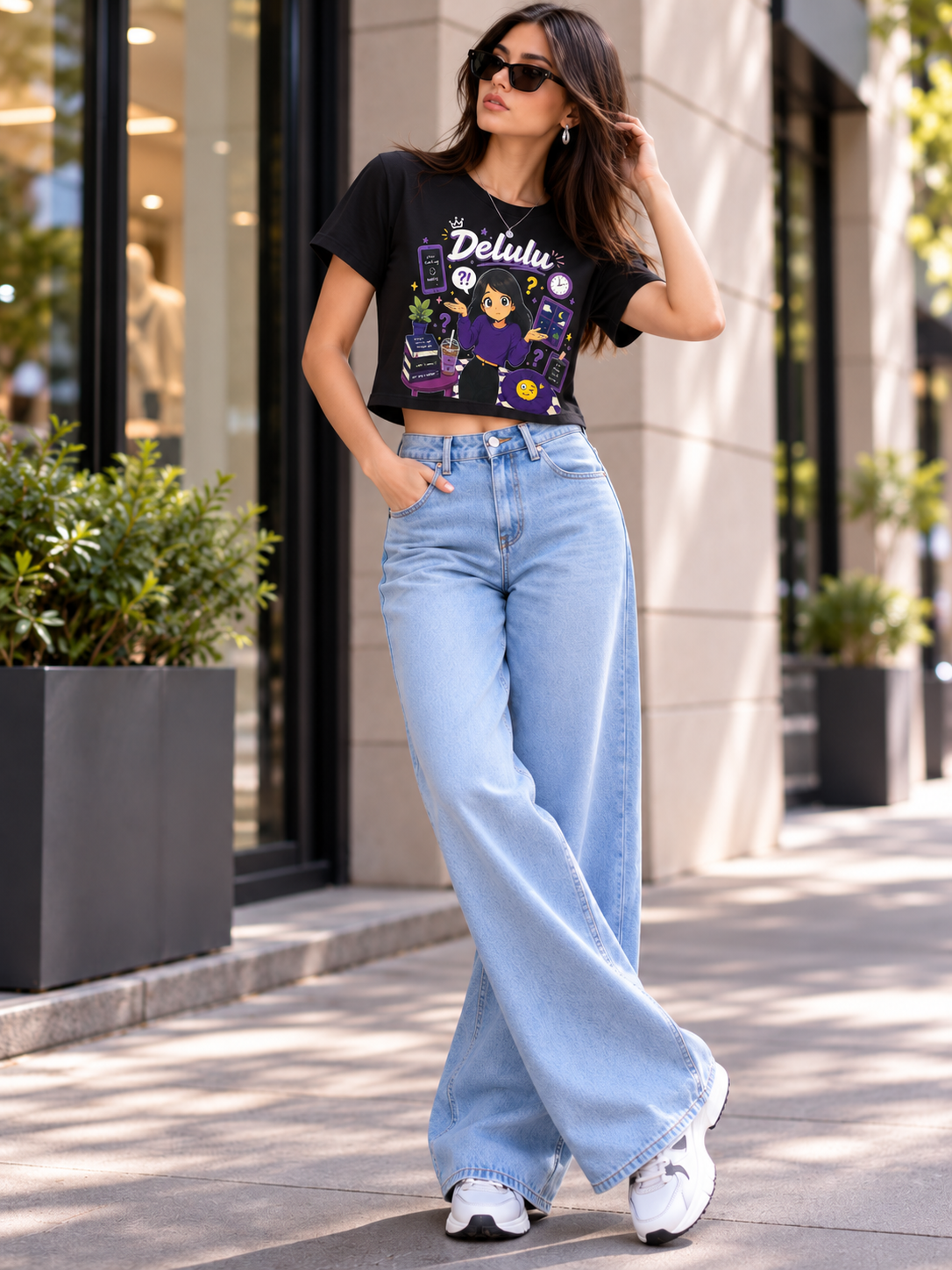 Delulu crop tee - model 2