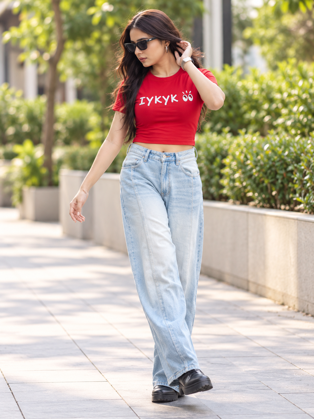 IYKYK crop tee - model 1