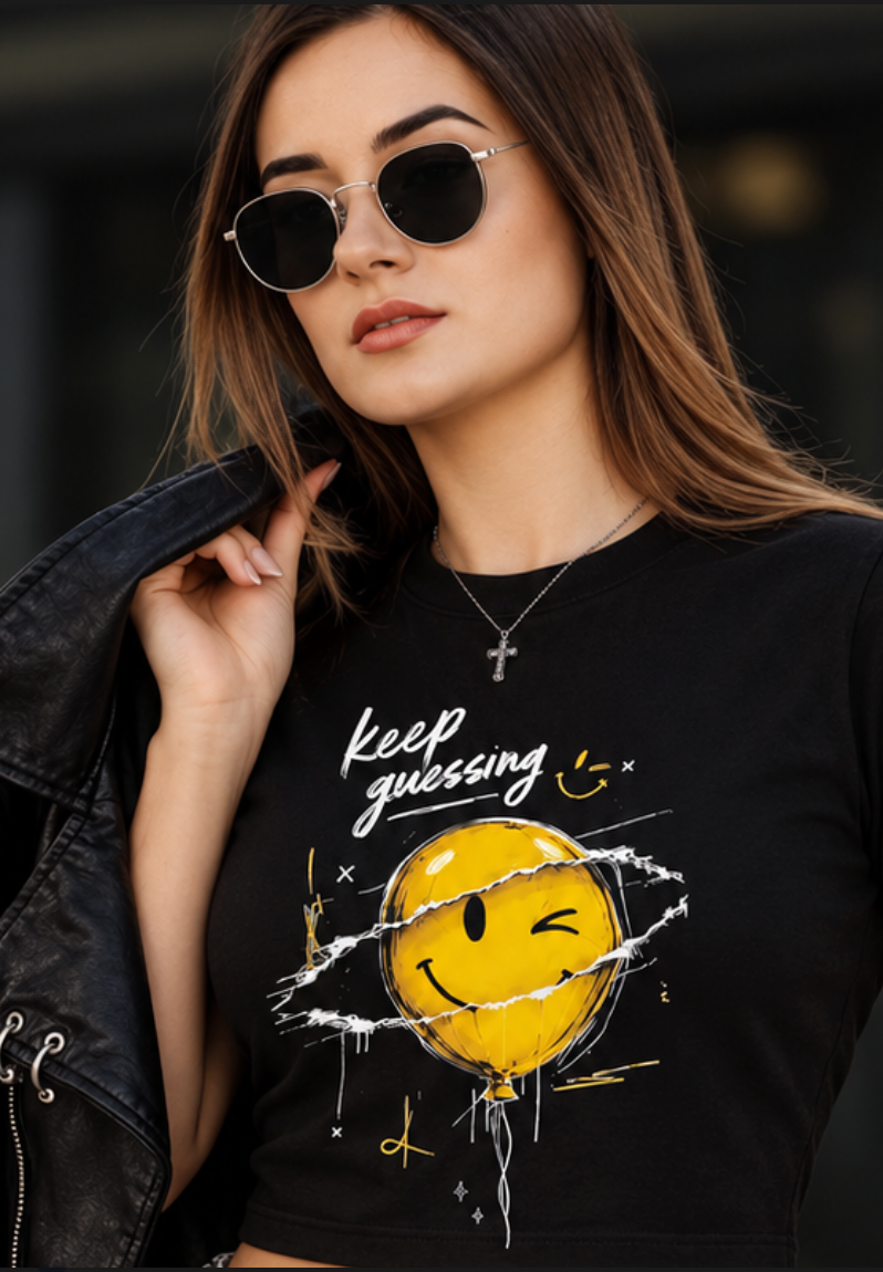 Keep Guessing crop tee Black - model 2