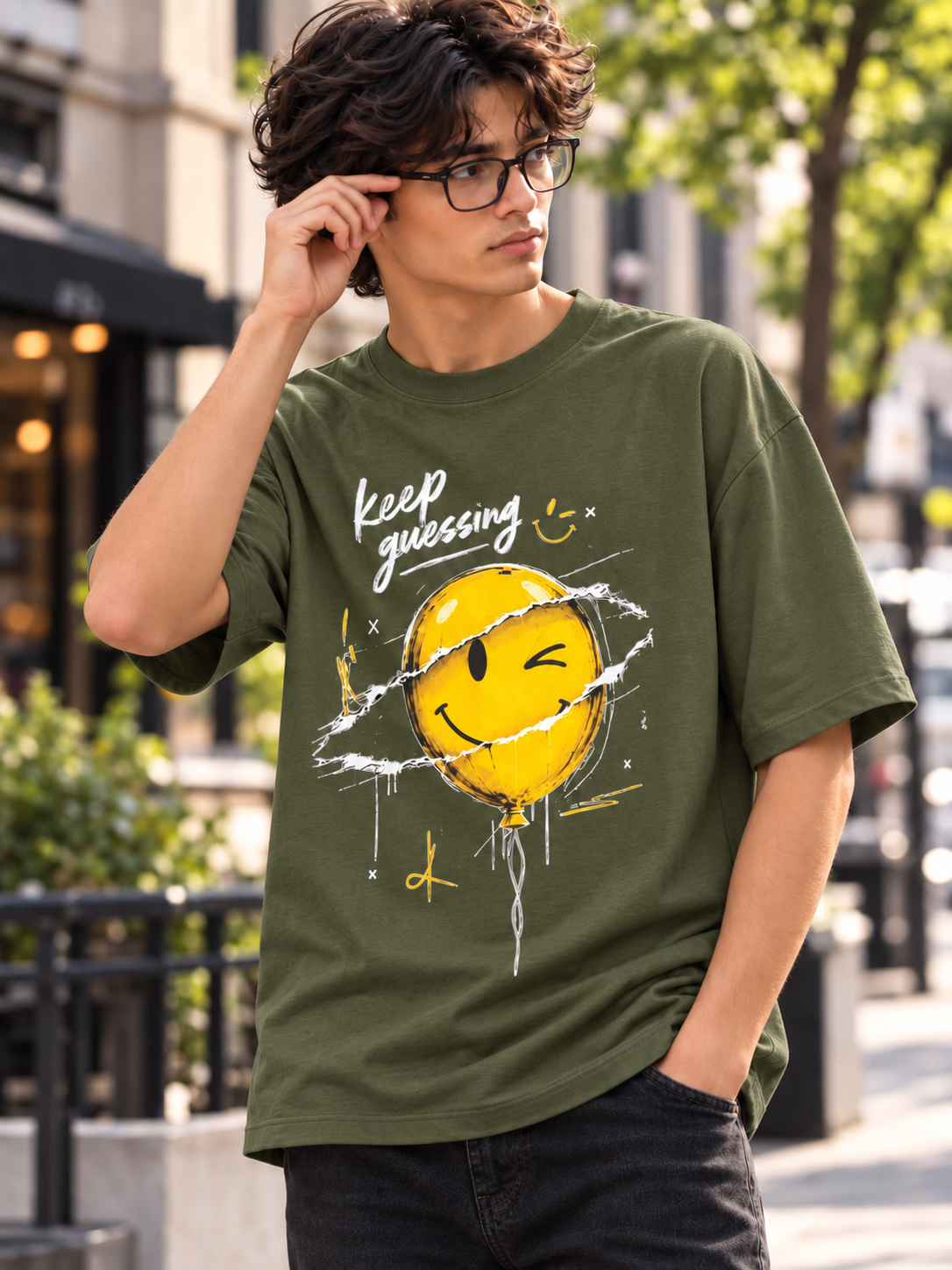 Keep Guessing regular t-shirt Green - model (boy)