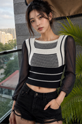 Square Neck Knit Puff Sleeve Top