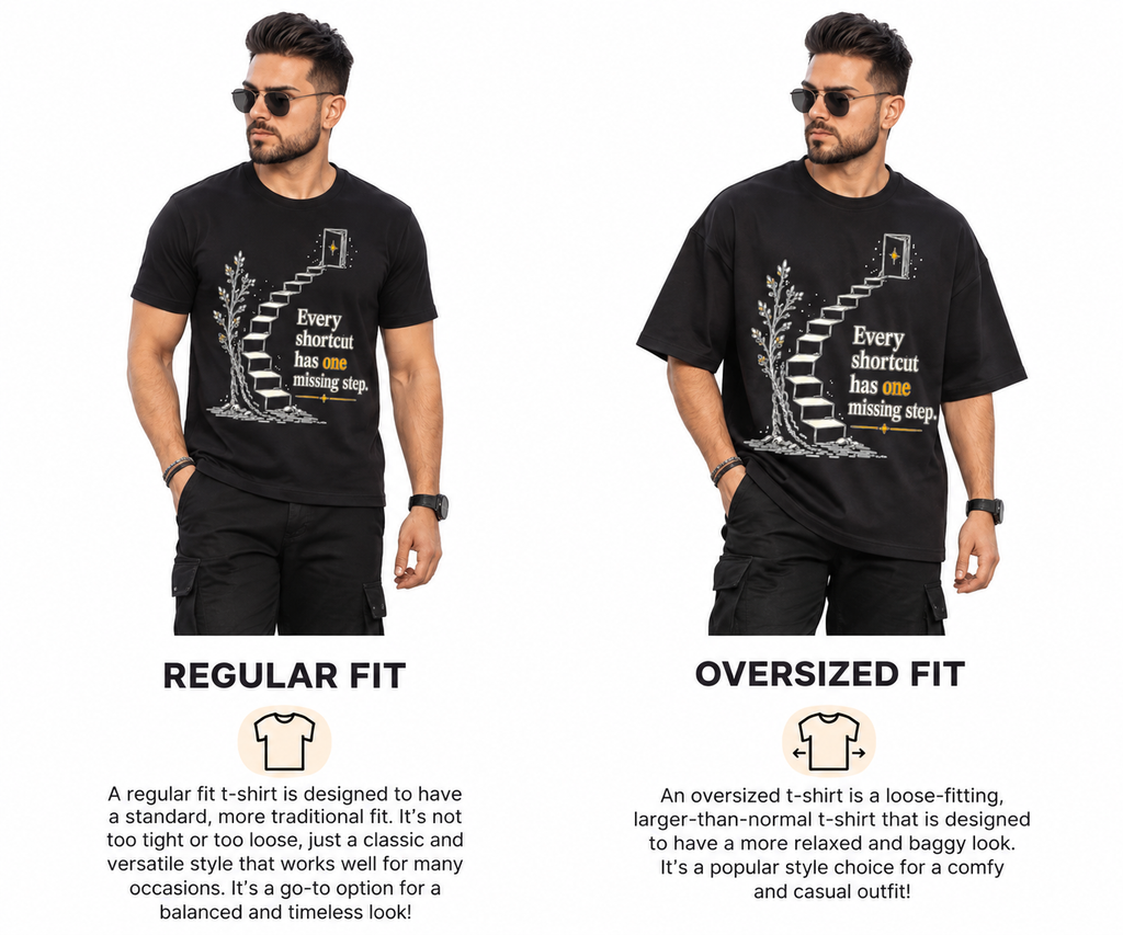 Missing Step - regular vs oversized fit comparison