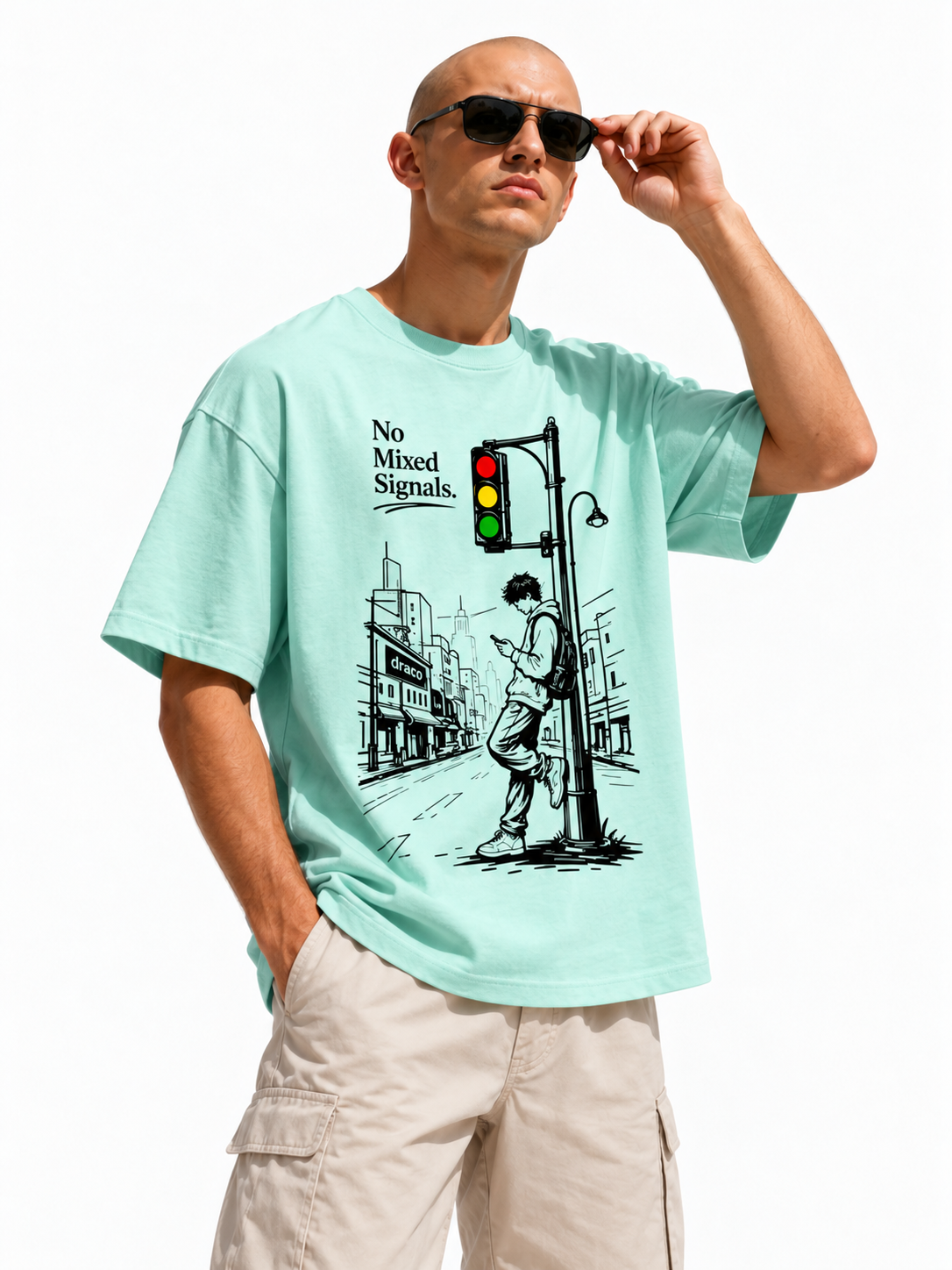 Mixed Signal oversized t-shirt Aqua - lifestyle