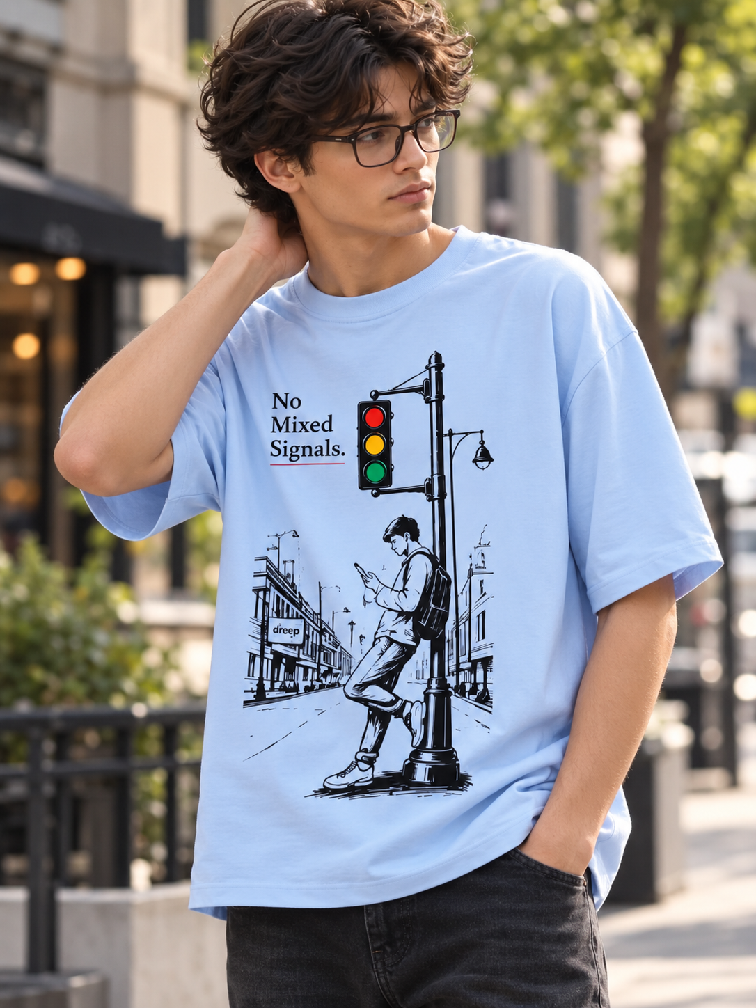 Mixed Signal oversized t-shirt Blue - model