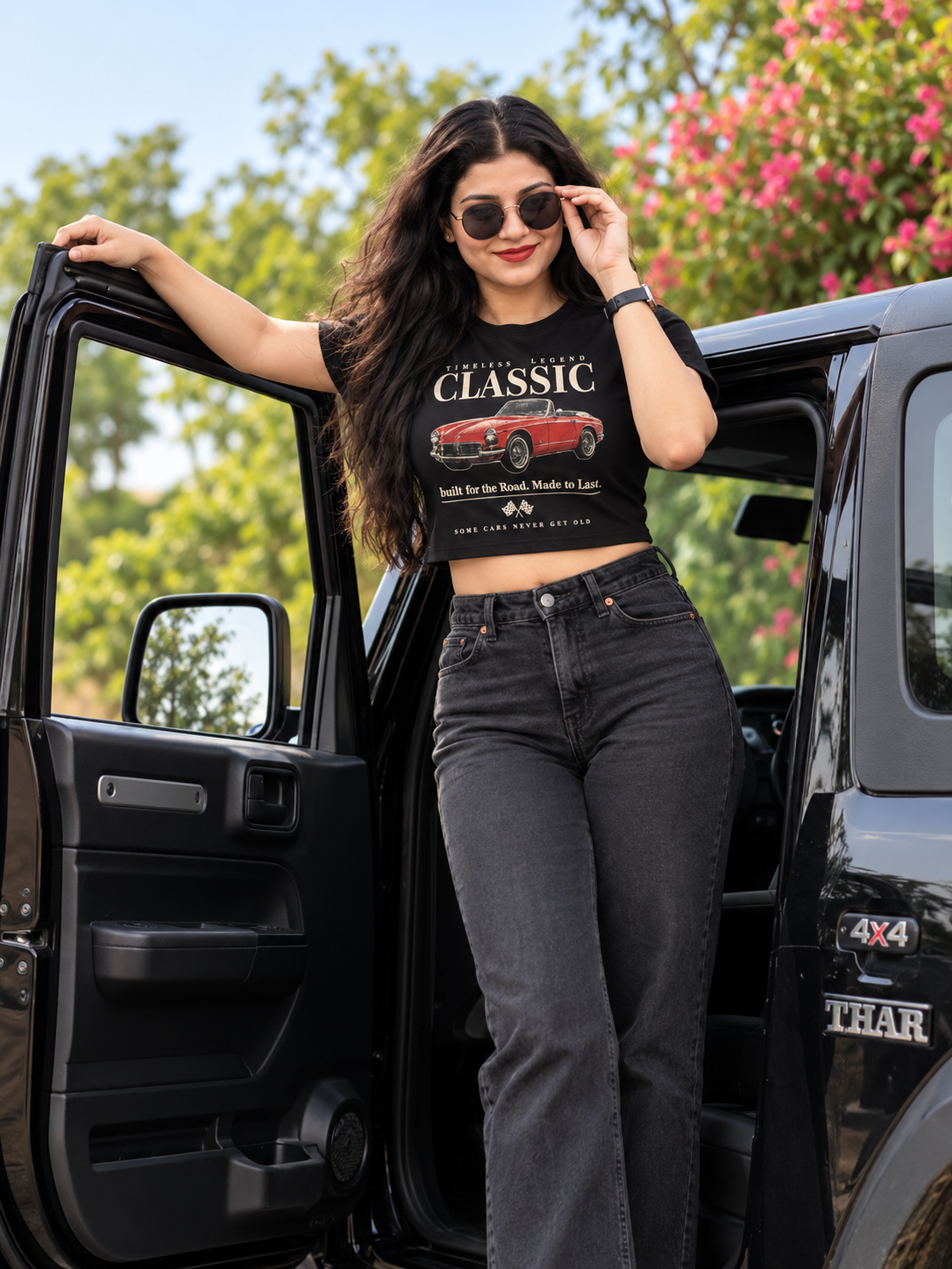 Timeless Classic Mustang Red Car crop tee - model 1