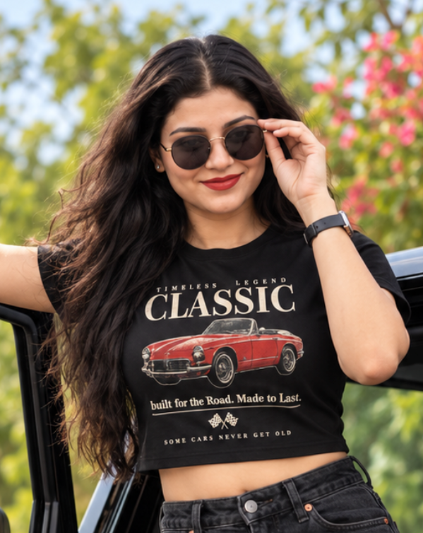 Timeless Classic Mustang Red Car crop tee - model 2
