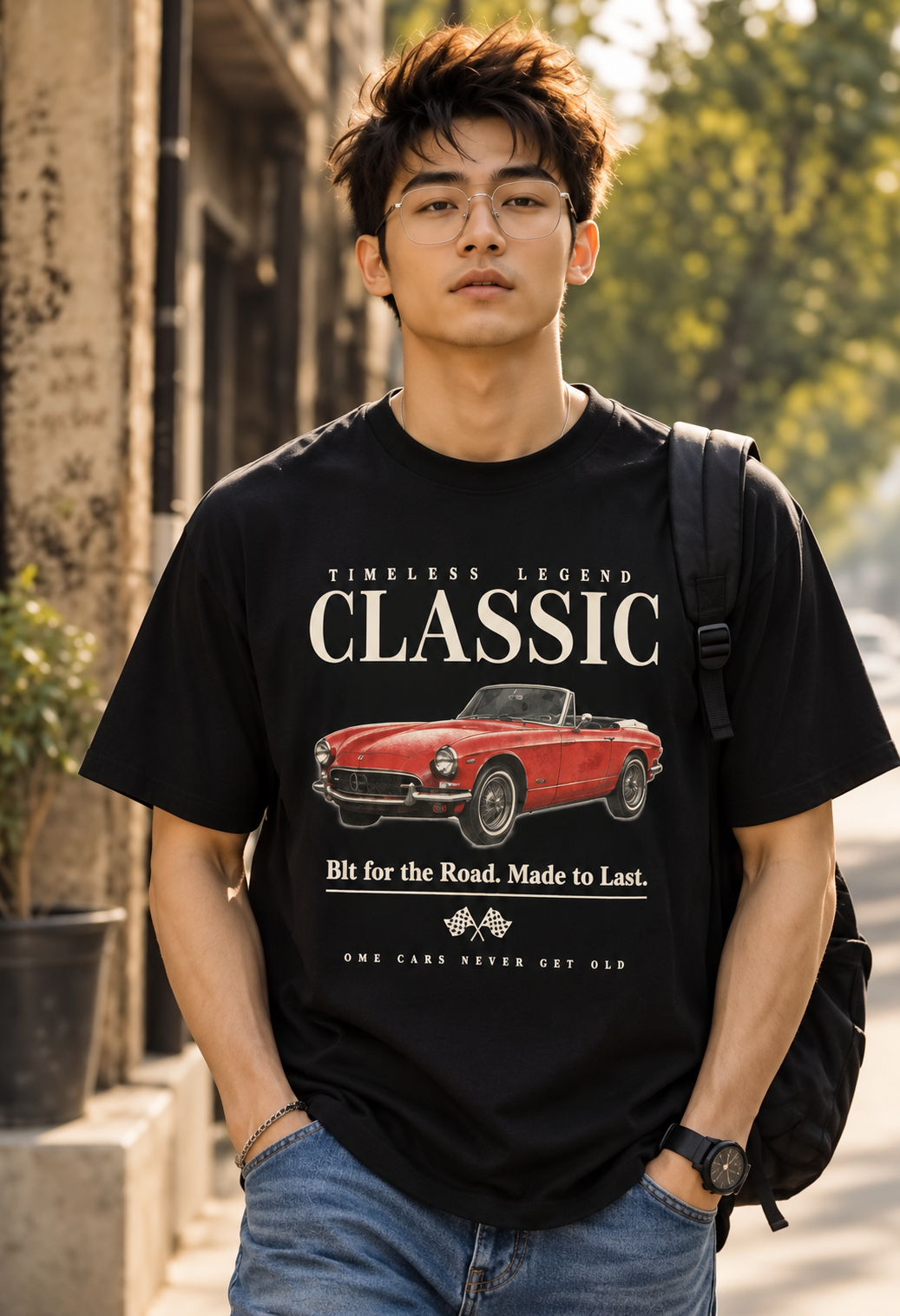 Classic Mustang Red Car regular t-shirt - model (boy)