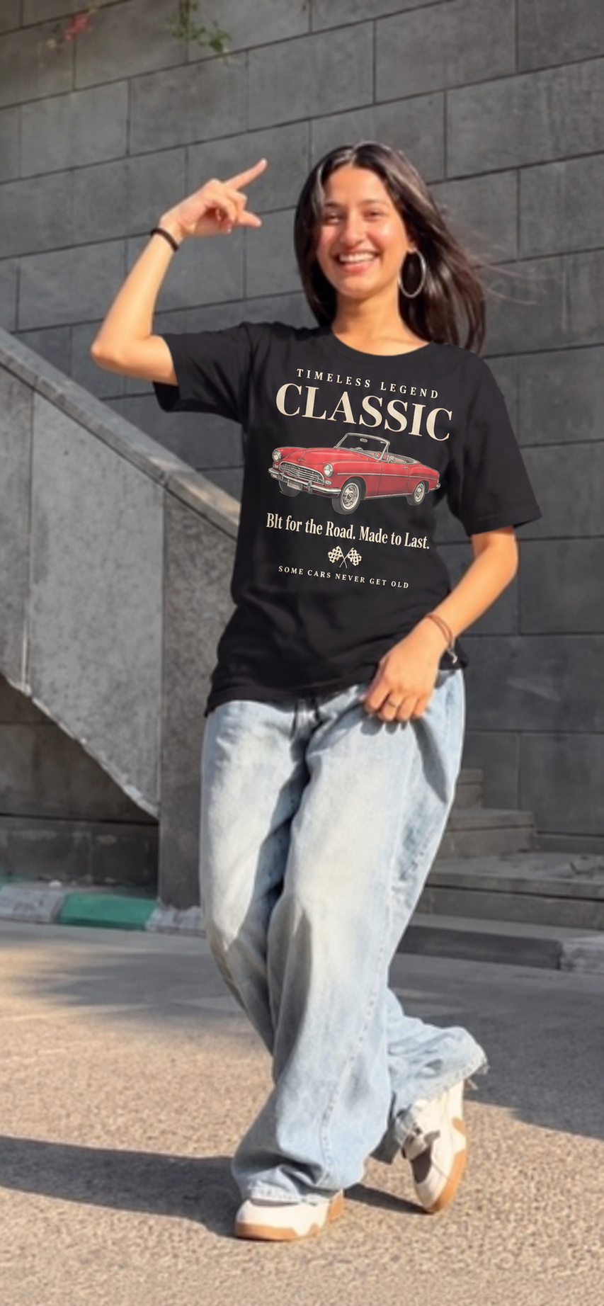 Classic Mustang Red Car regular t-shirt - model (girl)
