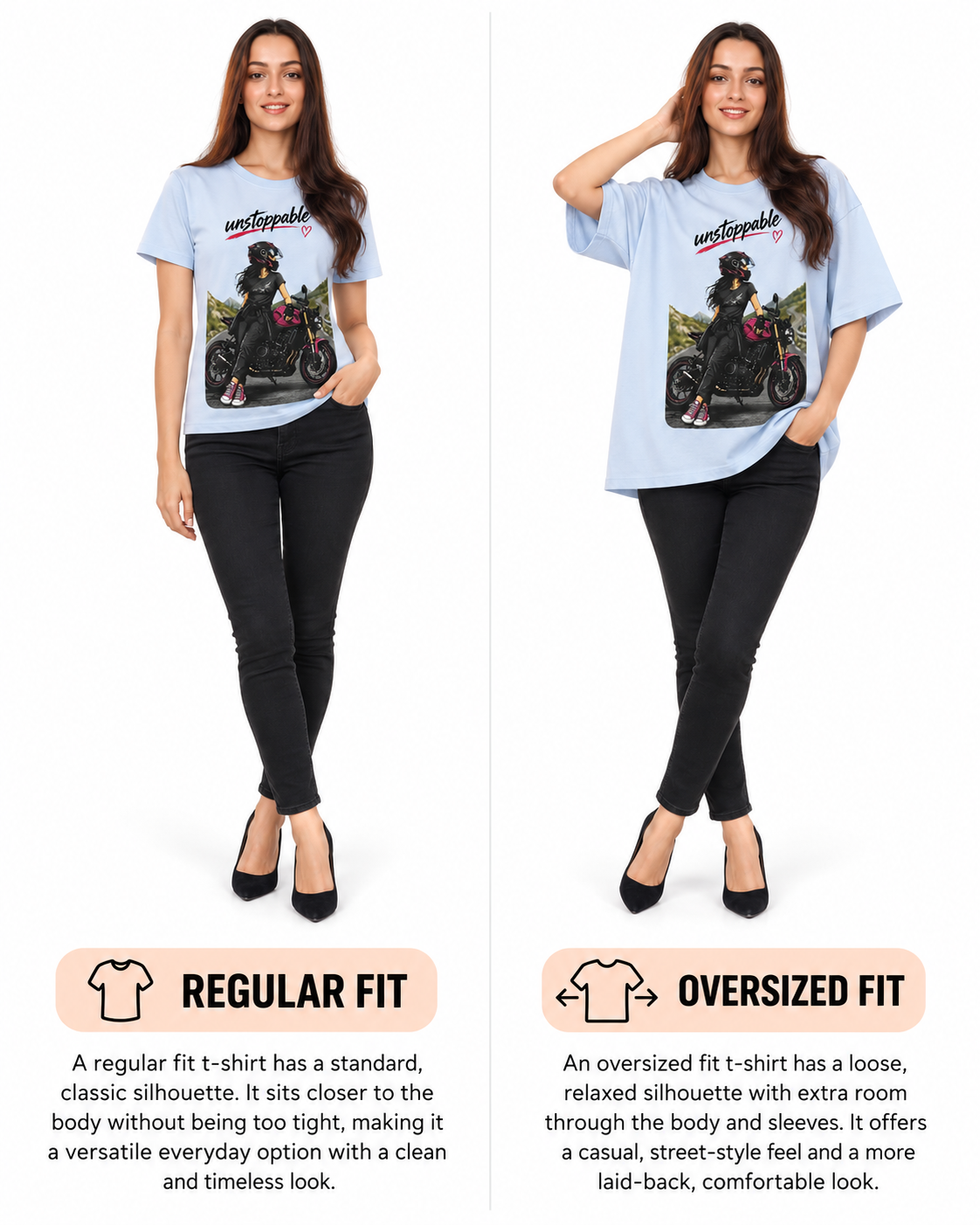 Unstoppable - regular vs oversized fit comparison
