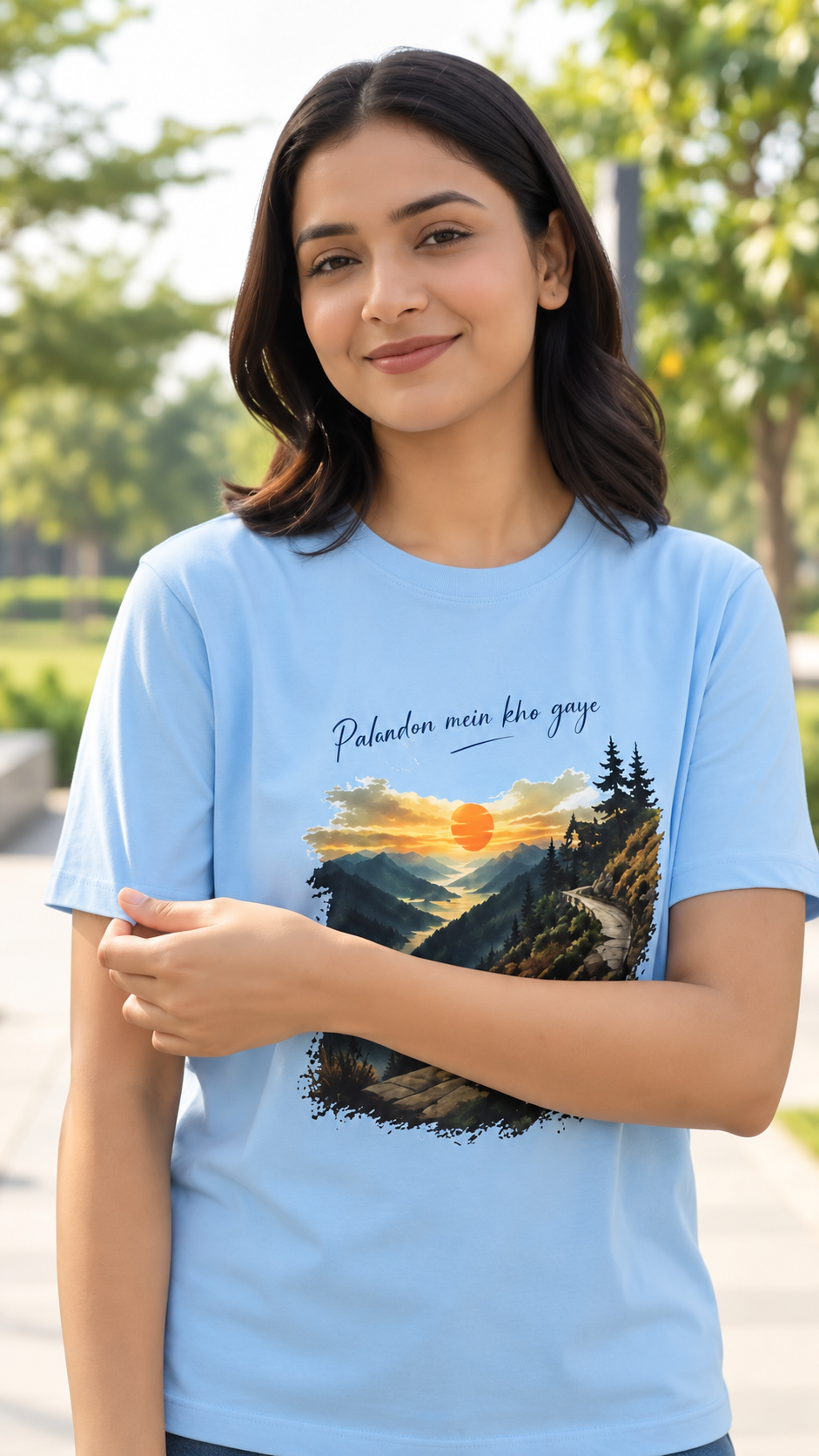 Pahadon Mein regular t-shirt Blue - model (girl)