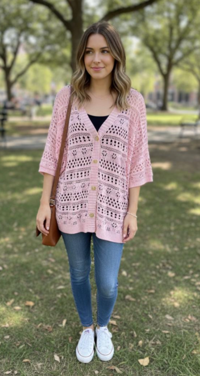 Pastel pink & black two piece top