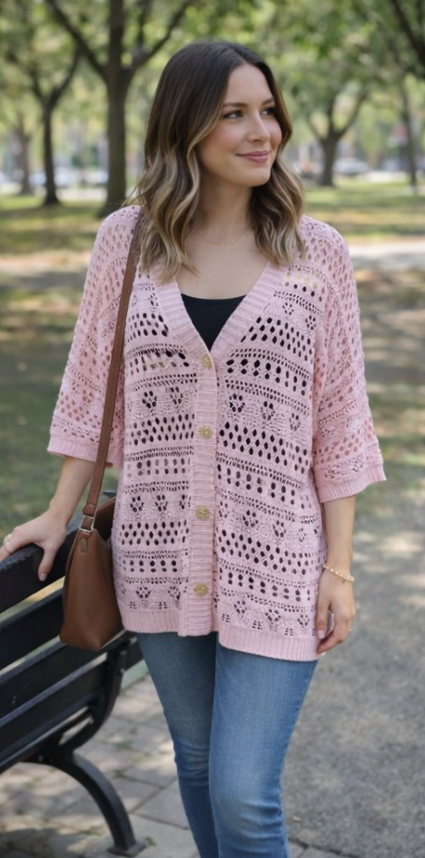 Pastel pink & black two piece top