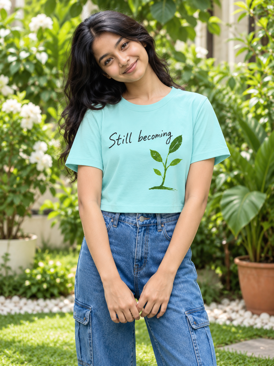Stil Becoming crop tee Aqua - model 1