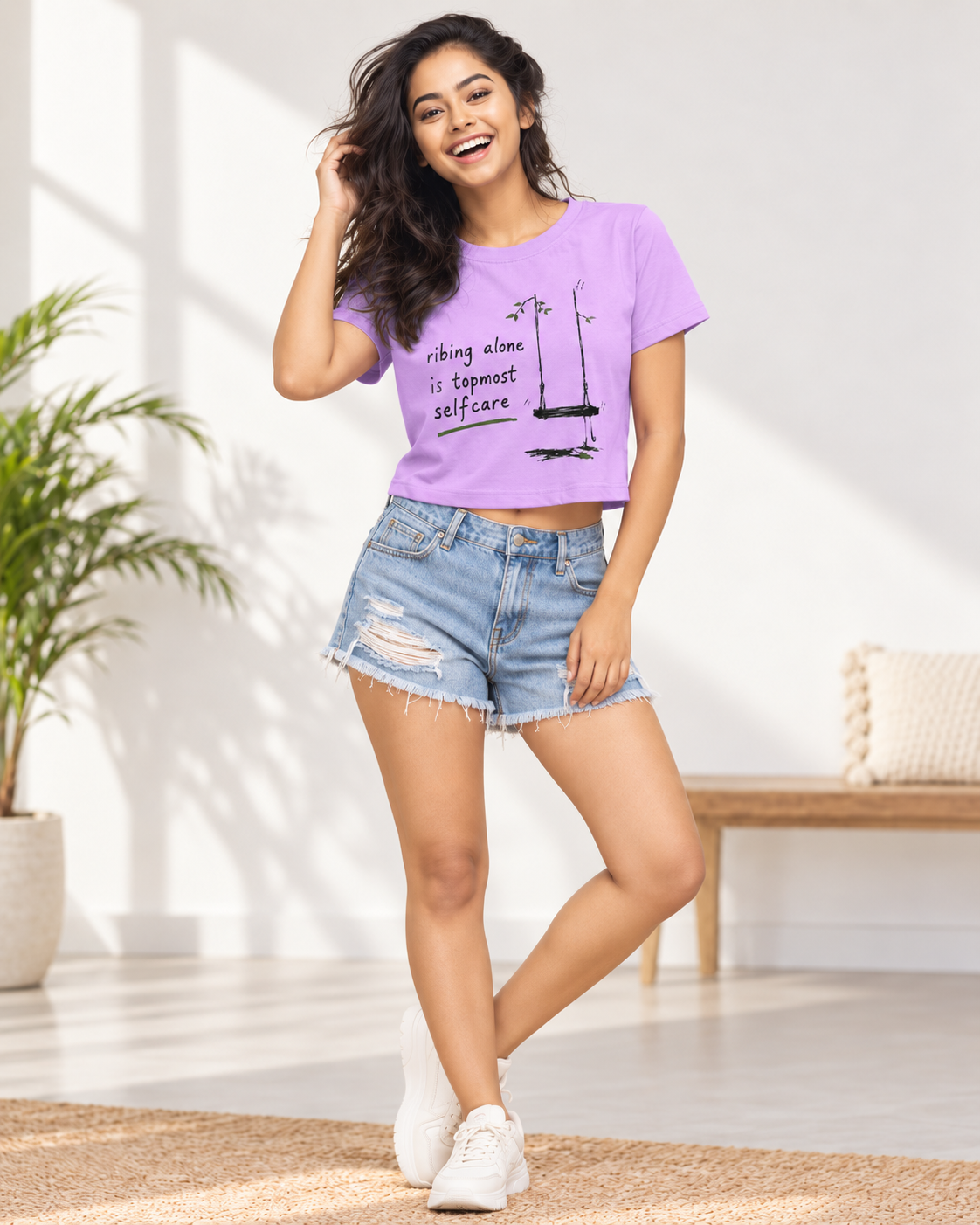 Vibing Alone crop tee - model 1