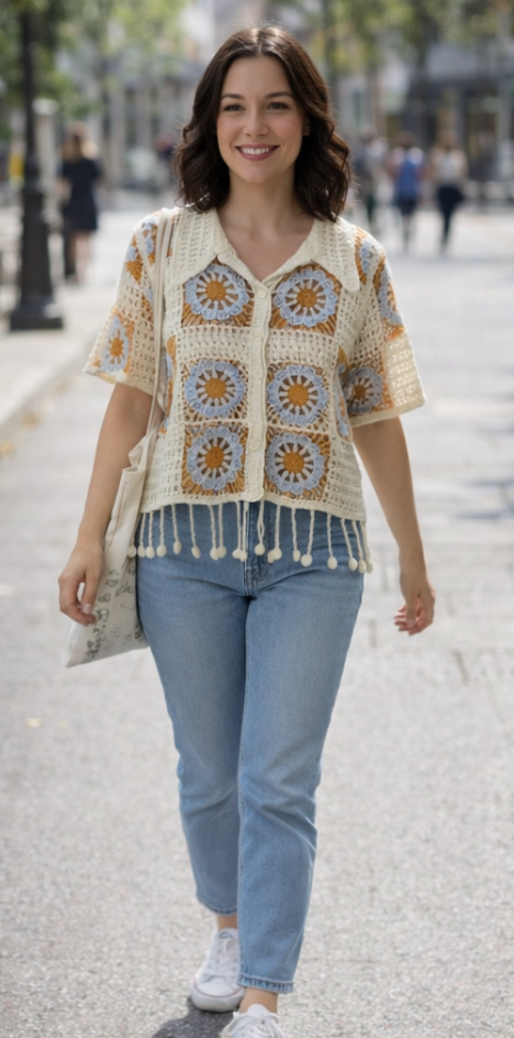 White brown half sleeve Top