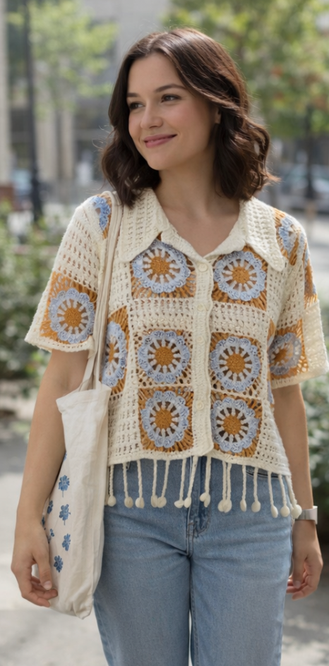 White brown half sleeve Top