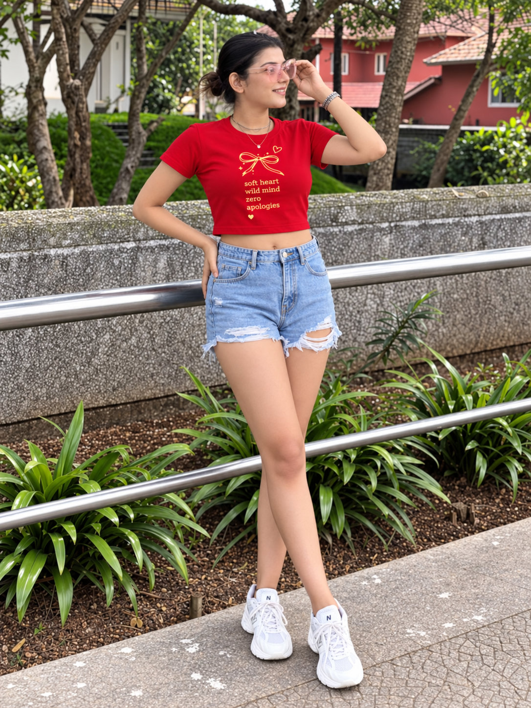 Zero Apology crop tee Red - model 1