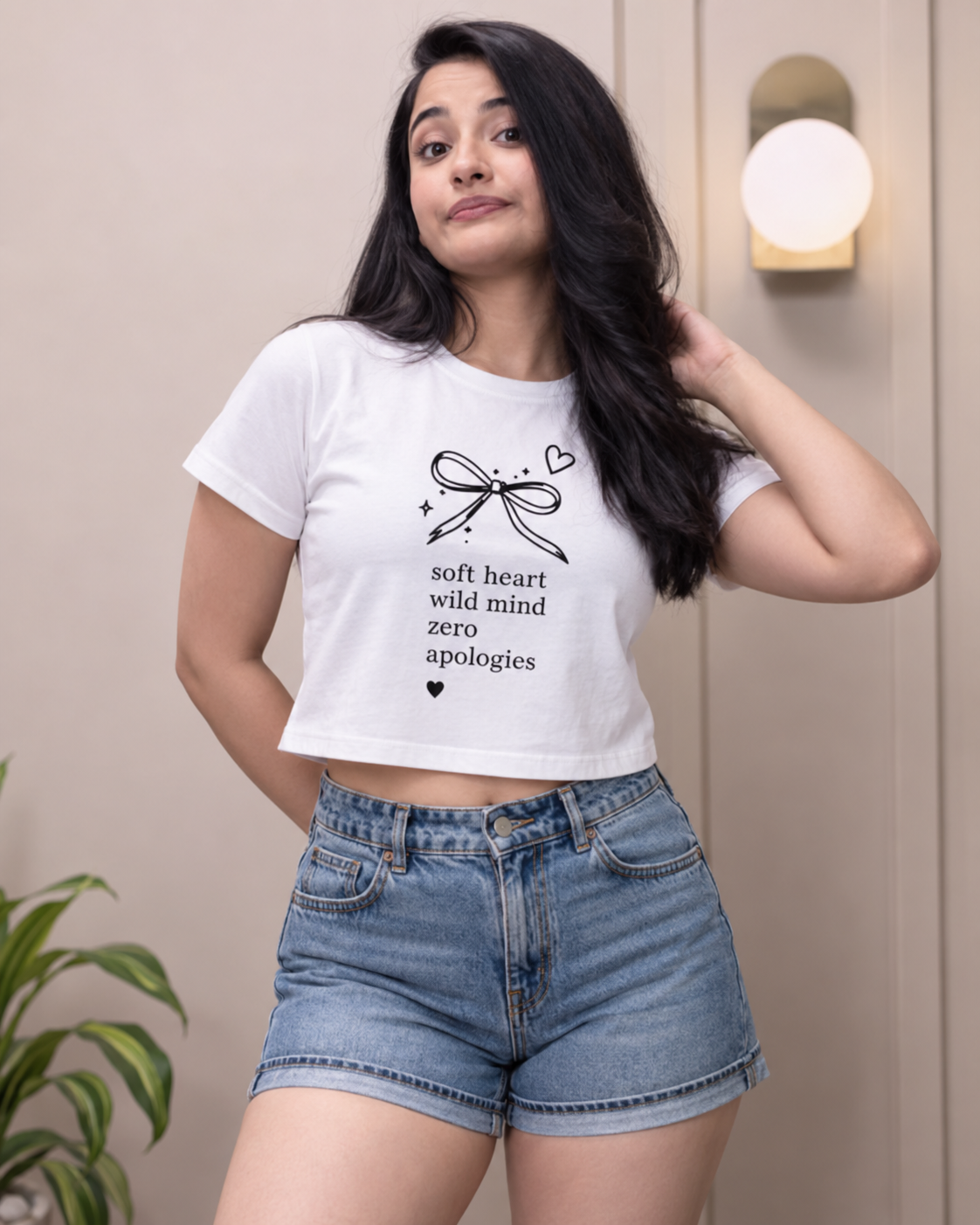 Zero Apology crop tee White - model 2