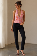 Marled Halter Collar Sleeveless Top